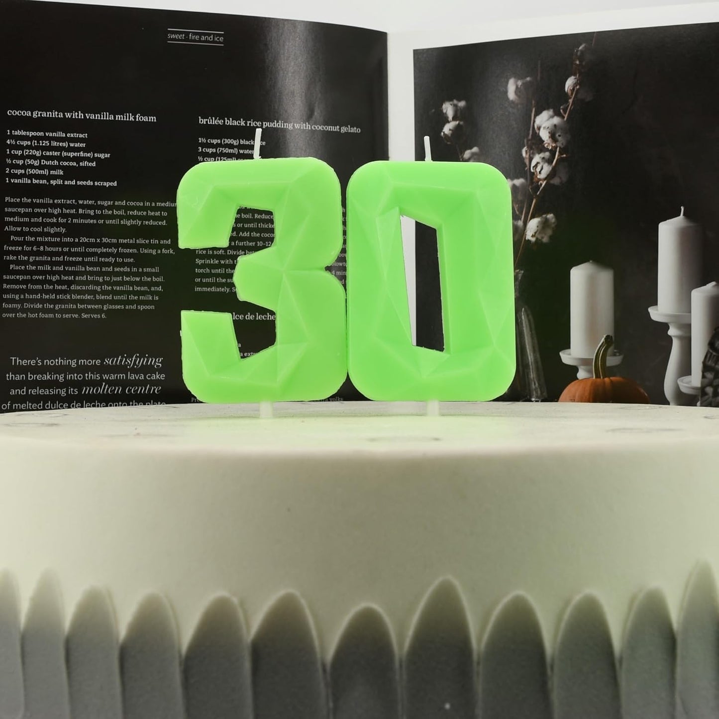 DERVENTA Large Birthday Candle Number 3D Luminous Green 3.7 inch Party Celebration Anniversary Decoration Cake Topper 1 Piece (Luminous Green Number 30)