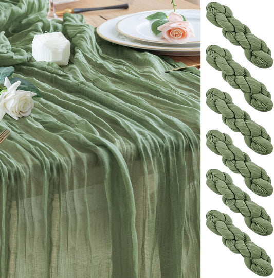 Wokceer Cheesecloth Table Runner 6Pack 10FT Sage Green Boho Gauze Fall Christmas Cheese Cloth Table Runner for Party Long Rustic Sheer Table Runners for Baby Bridal Shower Wedding Easter Table