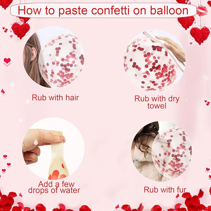 Red Balloons, 60 Pack Latex Heart and Confetti Balloons wiht Red Ribbon for Birthday Graduation Baby Shower Valentines Christmas Wedding Party Decorations