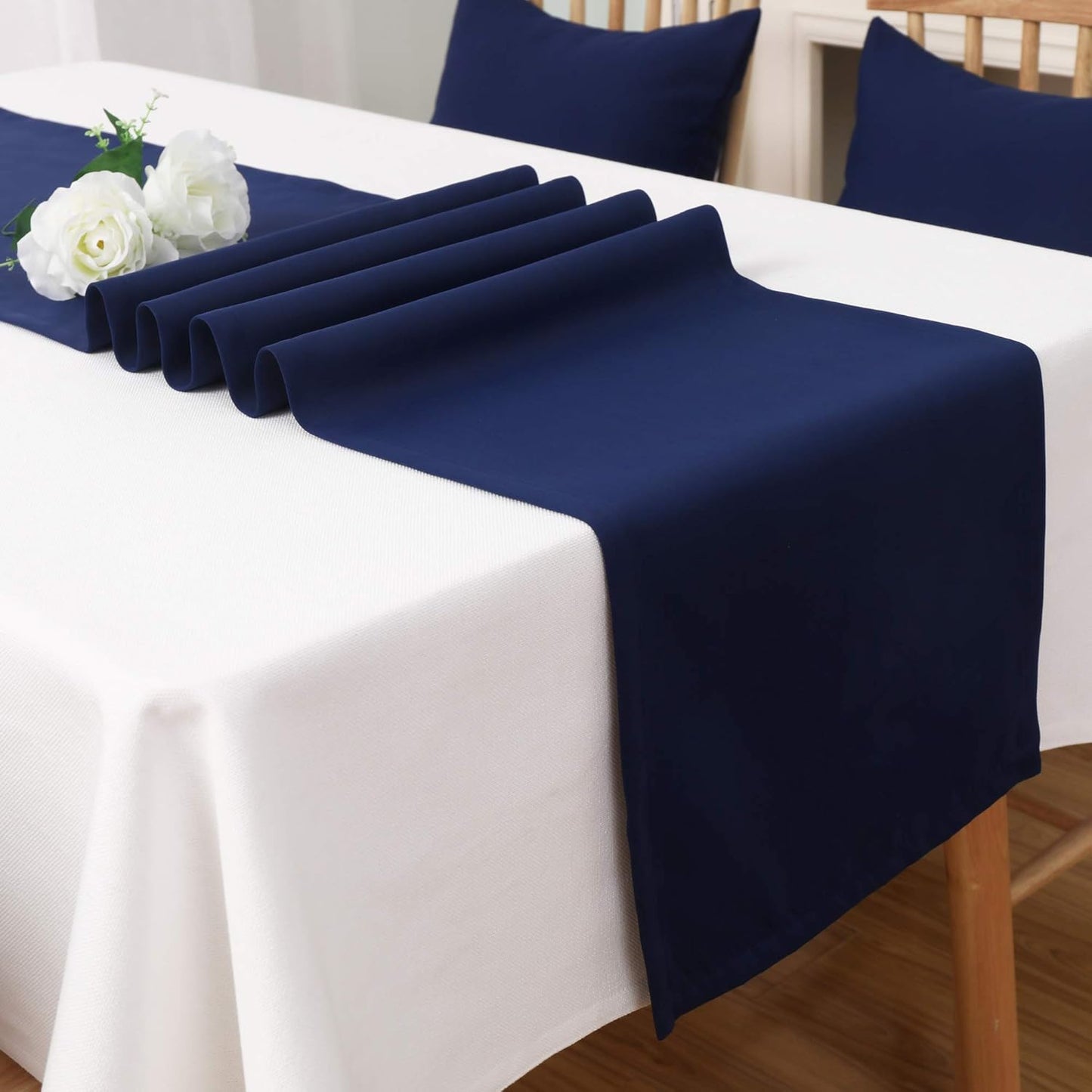 DUALIFE Navy Table Runner 108 inch Long 9 FT Soft Colo Handcrafted Decorative Cloth for Wedding Party Birthday Graduations Hotel Restaurant Banquet Catering Services Event 14x108 Inch 2 Pcs
