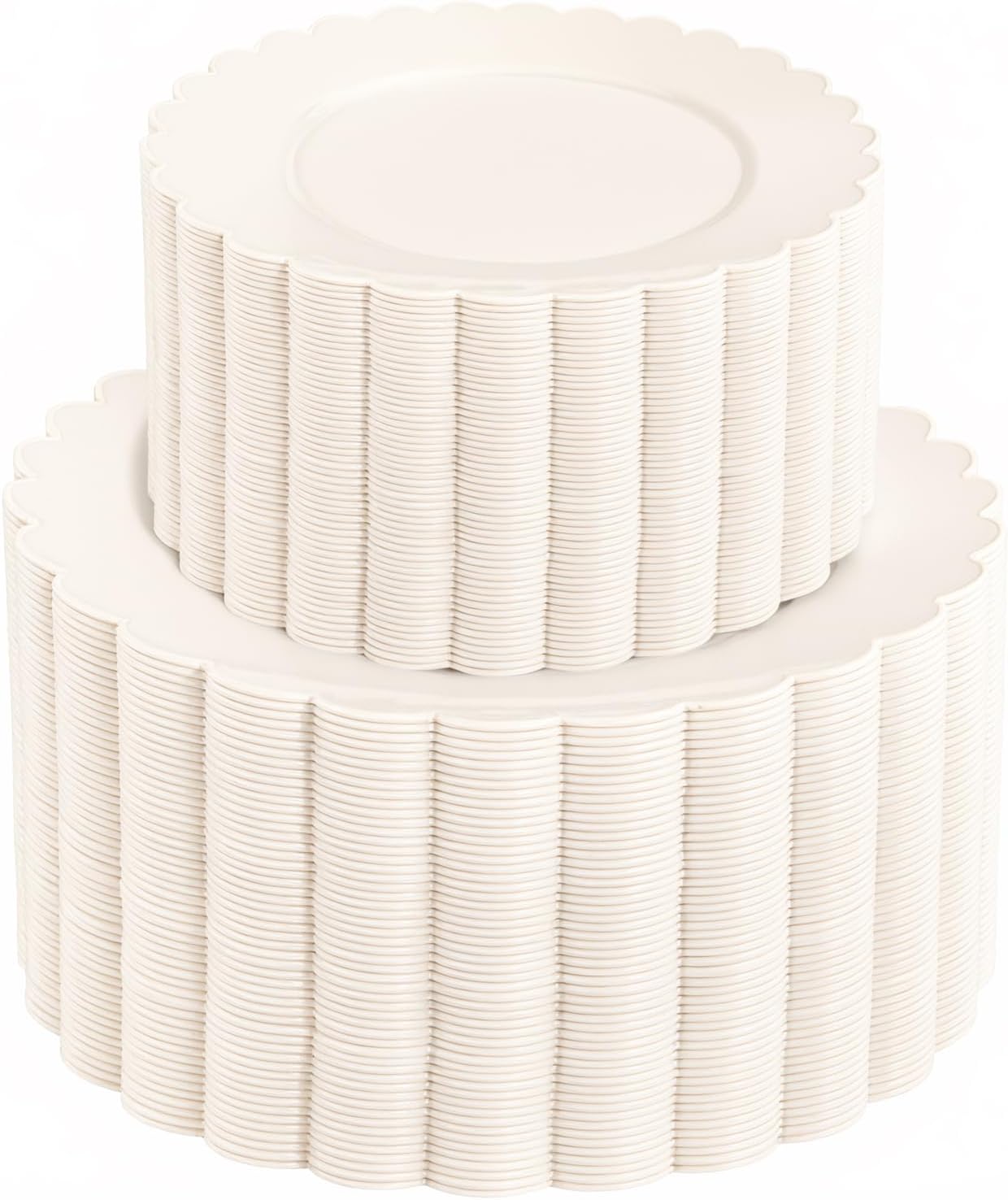 supernal 100pcs Ivory Plastic Plates Fancy Disposable Scalloped Plates for Party Heavy Duty for Party,Wedding,Brthdays Bridal Shower Plate Include 50 Plastic Dinner & Dessert Plate