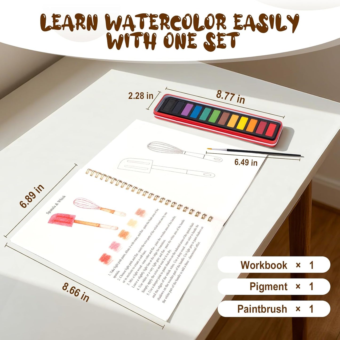 Kivzex Watercolor Workbook for Adults, Beginner Friendly Watercolor Painting Kit Baking Pattern Water Coloring Book, Nature-Themed Practice Art Gift Water Color Paint Book with Palette and Brush