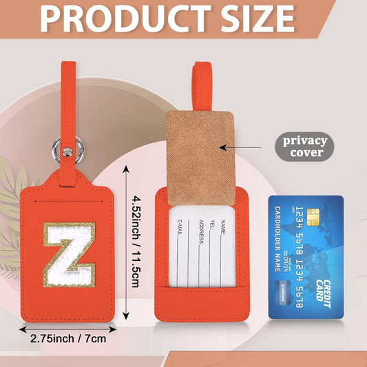 Personalized Initial Luggage Tags for Suitcases, Leather Chenille Letter Cute Luggage Tags with Privacy Name Card, Embroidered Travel Bag Backpack Tags Gifts for Women Kids Girls Teens(Orange-Z)