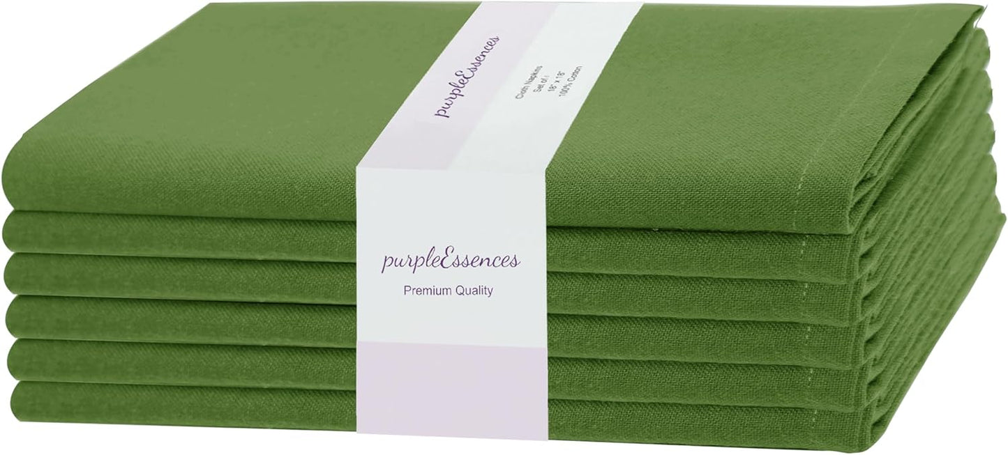 PurpleEssences Set of 6 Cloth Dinner Napkins 100% Cotton 18x18 Inch - Soft Durable Washable - Ideal for Farmhouse Party Fall Thanksgiving - Perfect Everyday Use Table Linen - Sage Green