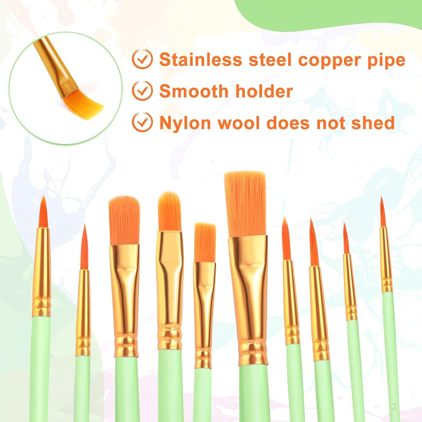 ESRICH Paint Brushes Set,6 Packs 60 Pcs Acrylic Paint Brush Set,Acrylic Oil Watercolor, Face Nail Art, Miniature Detailing,Rock Painting,Painting Artist Professional Kits(Green)