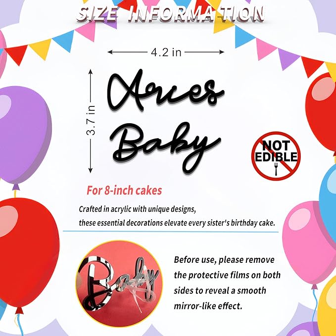 Aries Cake Topper – Zodiac Birthday Decoration for Aries Season, Horoscope Party Supplies for Baby or Adult Birthday (Aries Baby black)
