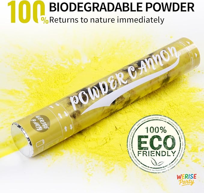 Yellow Powder Cannon Poppers, WERISE Party Biodegradable Smoke Poppers Cannon 12 Inch Powder Poppers for Birthday Wedding Graduation Party and Celebrations 2 Pack