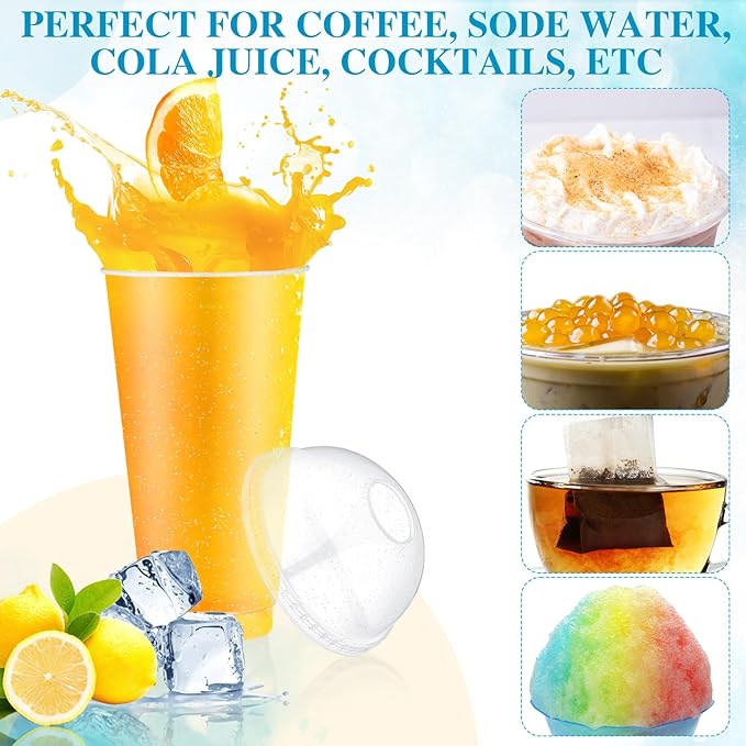 6 Set Slushie Cups with Dome Lids and Straws Detachable Spoon Straws Reusable Plastic Iced Coffee Cups Smoothie Tumbler for Birthdays Summer Party Supplies(Clear,24 oz)