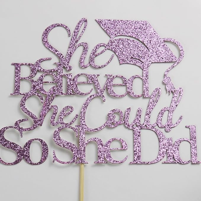She Believed She Could So She Did Cake Topper,2026 Graduation Cake Topper,Cake Decorations for Girls,2026 High School/College/University Graduation (purple)