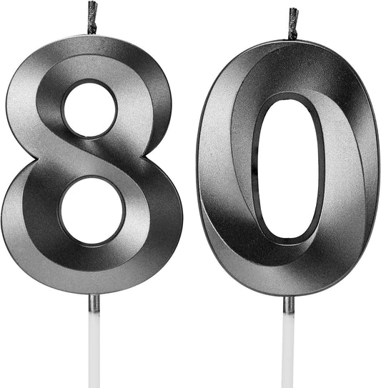 80th Birthday Candles for Cakes Numbers Candle Happy 80 Birthday 3D Designed Wedding Anniversary Party Cake Topper Decorations (80, Black)