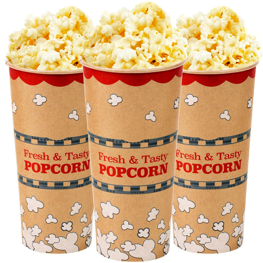 CUSINIUM 24 oz 25-Pack Kraft Popcorn Buckets - Large Popcorn Tubs