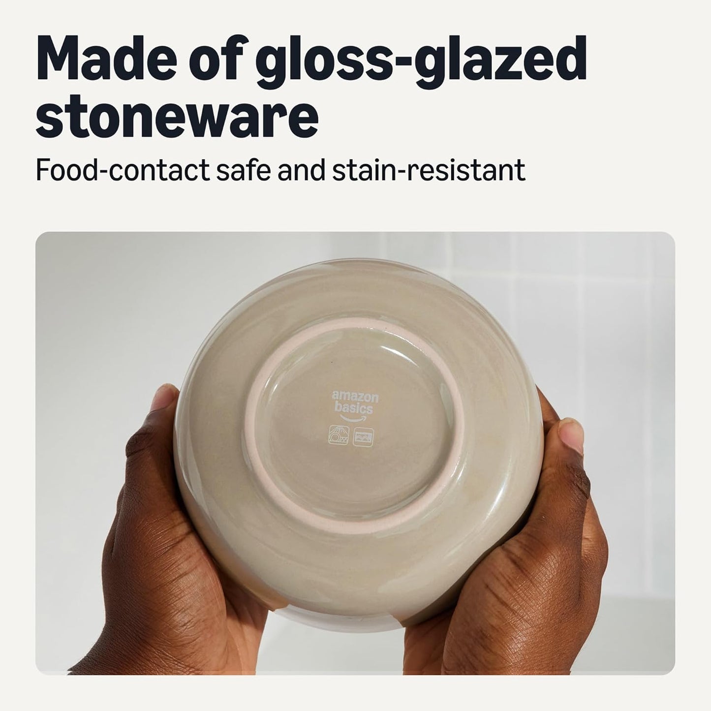 Amazon Basics Glazed Stoneware Bowls, 4-Piece Set, Dishwasher-Safe, 5.5 in., Linen Gray