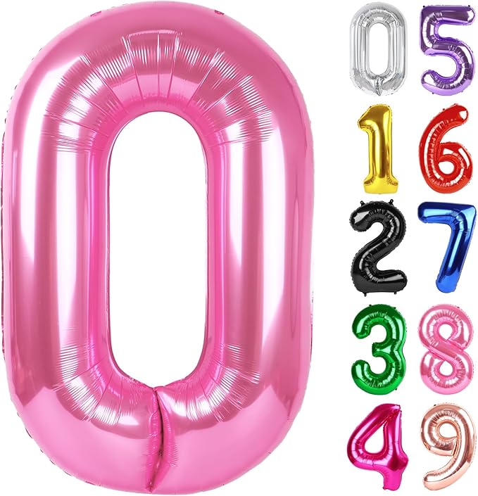 Pink Number 0 Balloon 40 Inch, 0 Balloon Number for 10th 20th 30th 40th 50th 60th Birthday Decorations, Pink Party Supplies