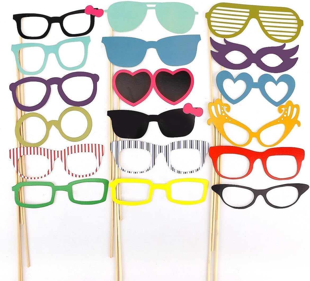 Tinksky Photo Booth Props 60 piece DIY Kit for Wedding Party Reunions Birthdays Photobooth Dress-up Accessories & Party Favors, Costumes with Mustache on a stick, Hats, Glasses, Mouth, Bowler, Bowties