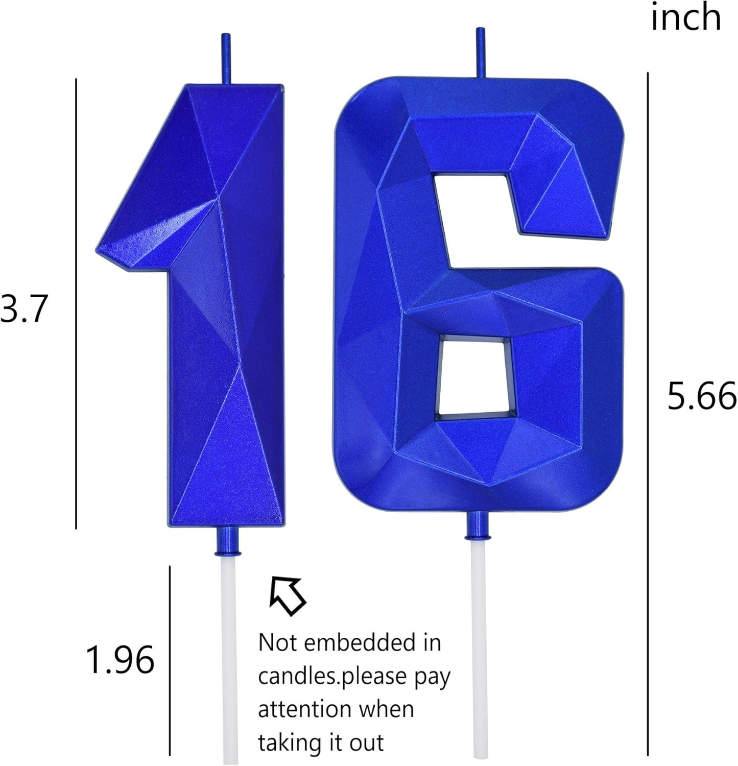 DERVENTA Birthday Candles Big Numbers 3D Blue 3.7 inch Party Cake Topper 1 Piece (Number 16 Blue)