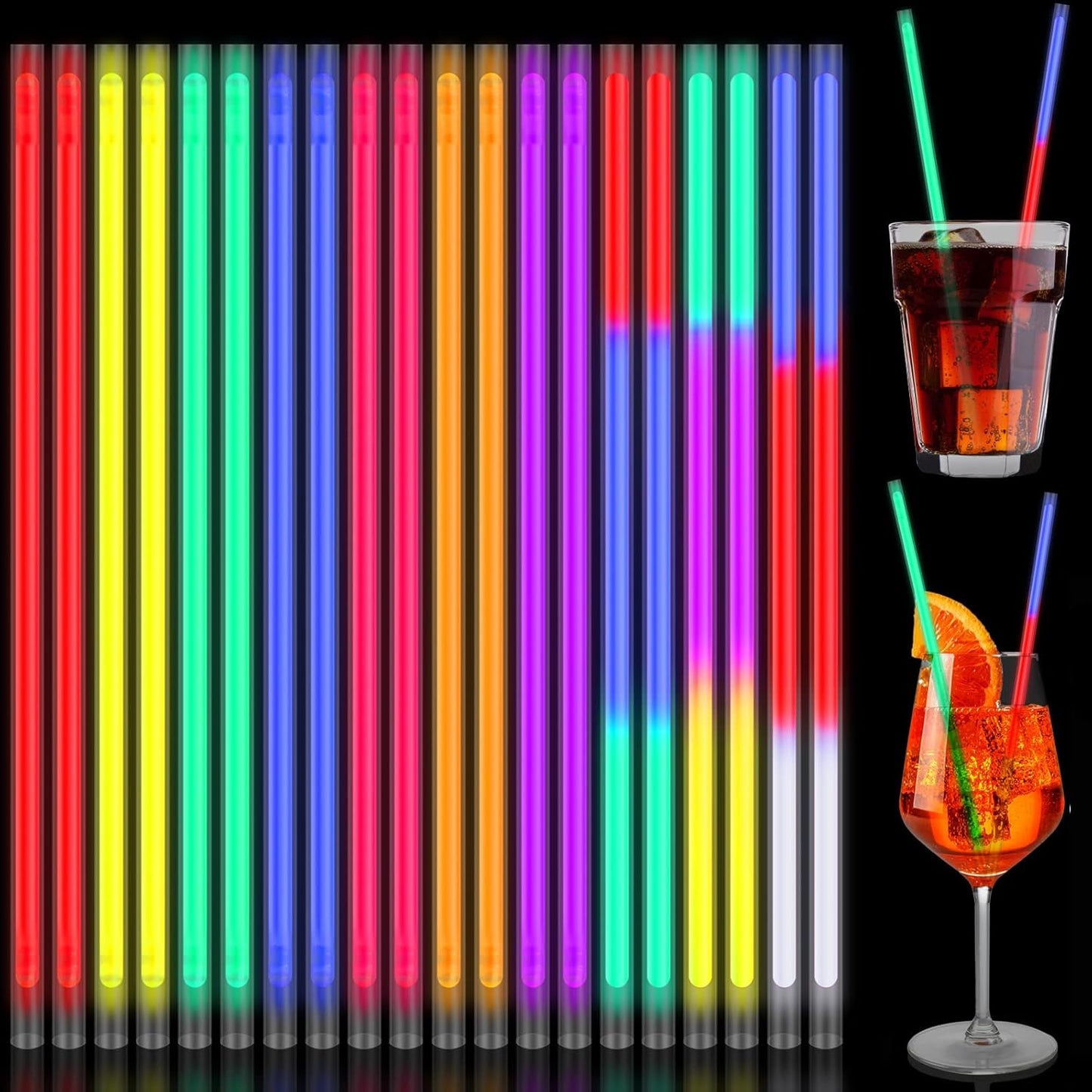 Lallisa 100 Pcs Halloween Glow in The Dark Straws Light up Neon Drinking Straws 8 Inch Multicolor Reusable Plastic Straw for Glowing Party Supplies Halloween Party Favors