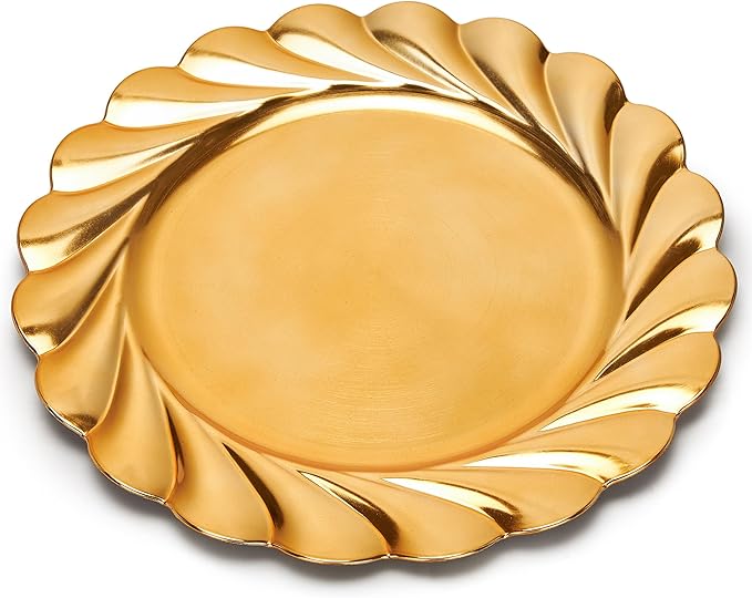 6 PCS 13 Inch Gold Charger Plates, Round Plastic Dinner Plate Chargers, Reusable Decorative Placemats for Wedding, Party, Holiday Table Setting