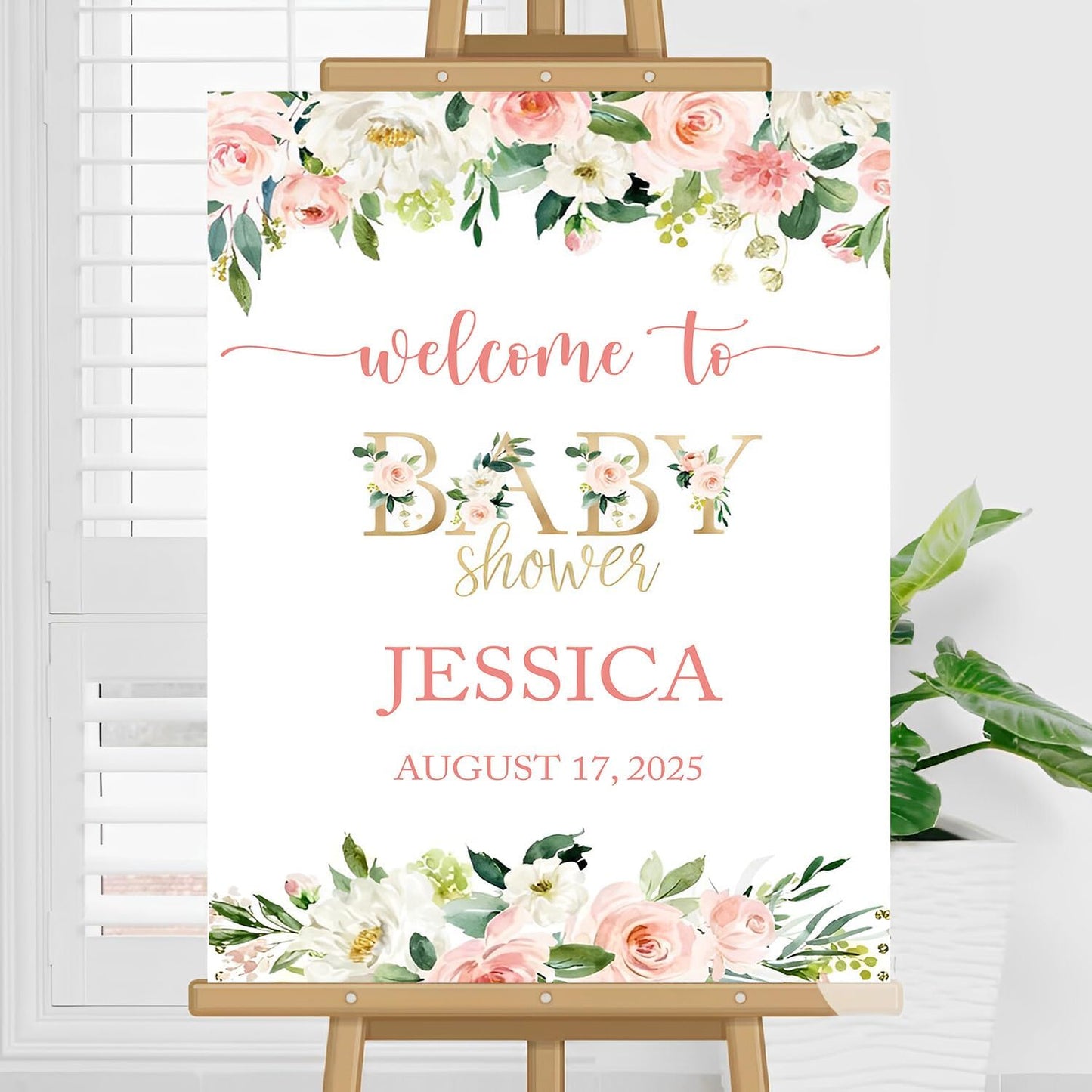 Personalized Baby Shower Sign, Floral Baby Shower Sign, Blush Pink Floral Baby Shower Sign, Baby Shower Decorations, Wildflower Baby Shower Welcome Sign, Baby Shower Sign, Plastic Sign Full Size