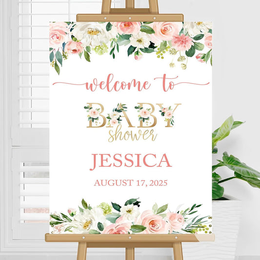 Personalized Baby Shower Sign, Floral Baby Shower Sign, Blush Pink Floral Baby Shower Sign, Baby Shower Decorations, Wildflower Baby Shower Welcome Sign, Baby Shower Sign, Plastic Sign Full Size