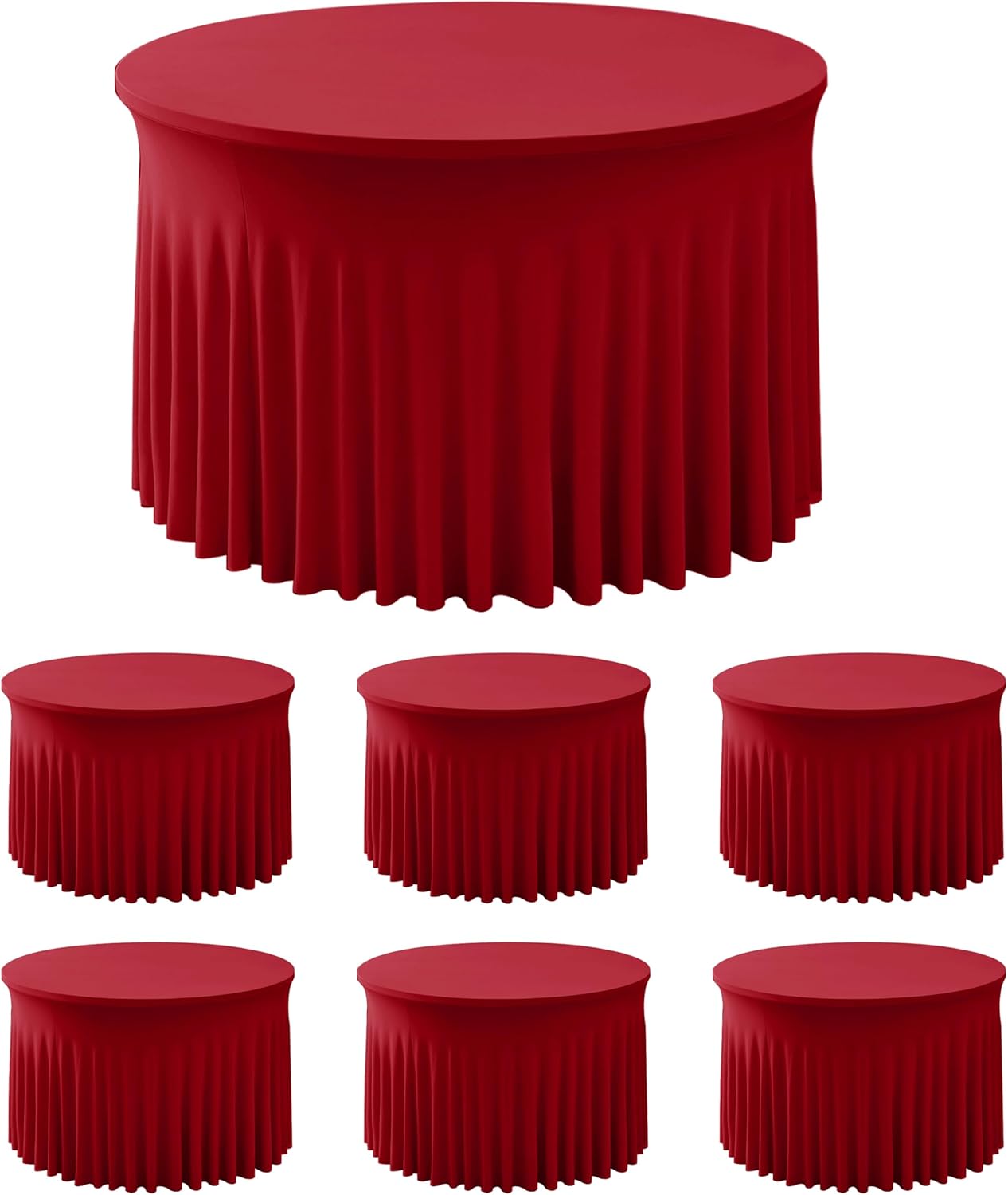HolidayIdeas 6 Pack Red Spandex Table Skirt for 60 Inch Round Table, Fitted Stretch Covers for Christmas Receptions, Holiday Galas