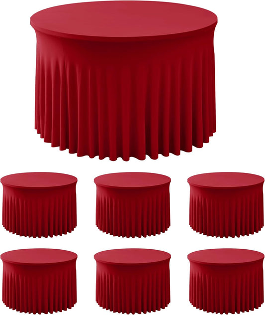 HolidayIdeas 6 Pack Red Spandex Table Skirt for 60 Inch Round Table, Fitted Stretch Covers for Christmas Receptions, Holiday Galas