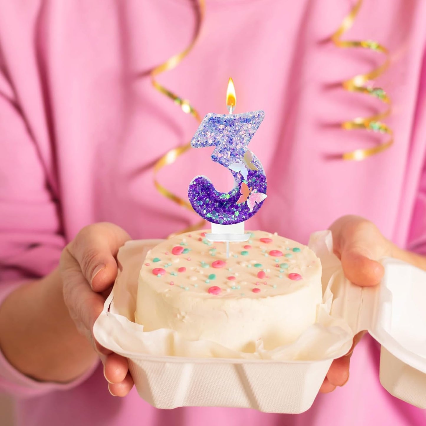 3Th Birthday Candle for Cake，Butterfly Cake Toppers，Butterfly Birthday Decorations，Purple Birthday Candles，for Birthdays,Theme Parties, Celebration, Anniversary