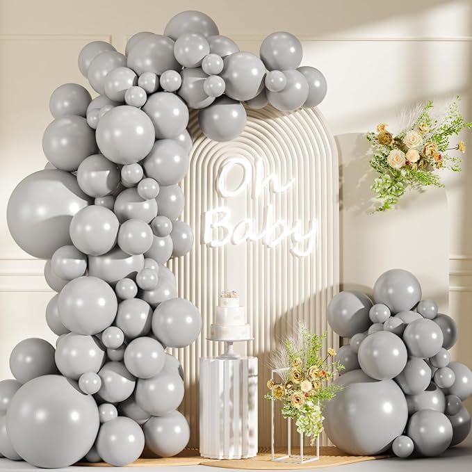 99pcs Gray Balloons, 18/12/10/5Inch Matte Grey Balloon Arch Kit, 18/12/10/5Inch for Birthday, Baby Shower, Anniversary, Graduation, Wedding Party Decorations