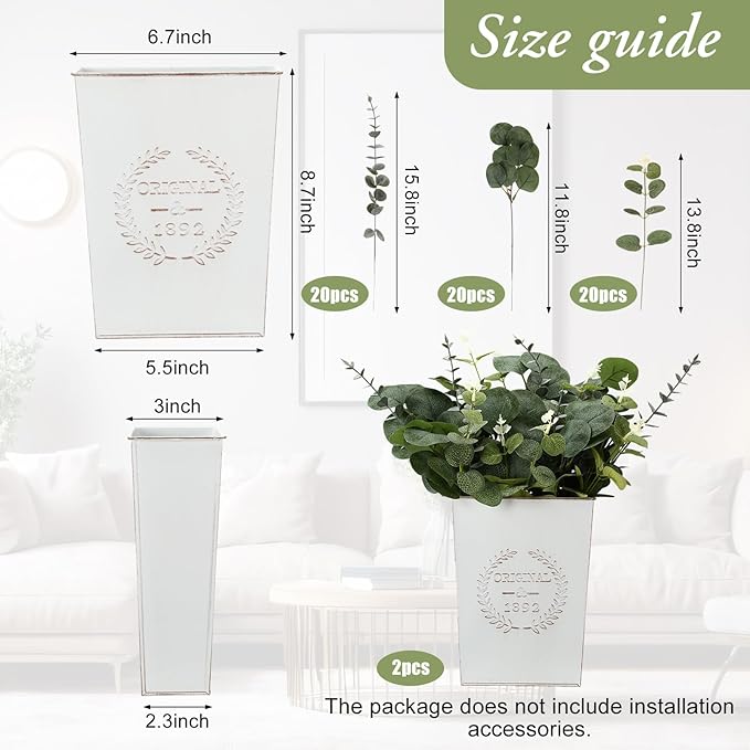4 Sets 67 Pcs Farmhouse Wall Decor Set Rustic Window Frame Wall Decor with Eucalyptus Wreath and Metal Walls Planters Vintage Farmhouse Walls Art for Living Room Entryway(Arched)