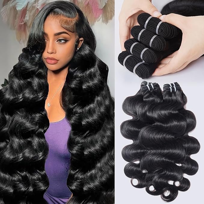 12A Raw Bundles Human Hair Body Wave Human Hair Bundles,26 28 30 32 Inch Indian Virgin Bundles Human Hair Quick Weave, Triple Lifespan No Tangle Shedding Keep Texture Silky Soft After Multiple Washes