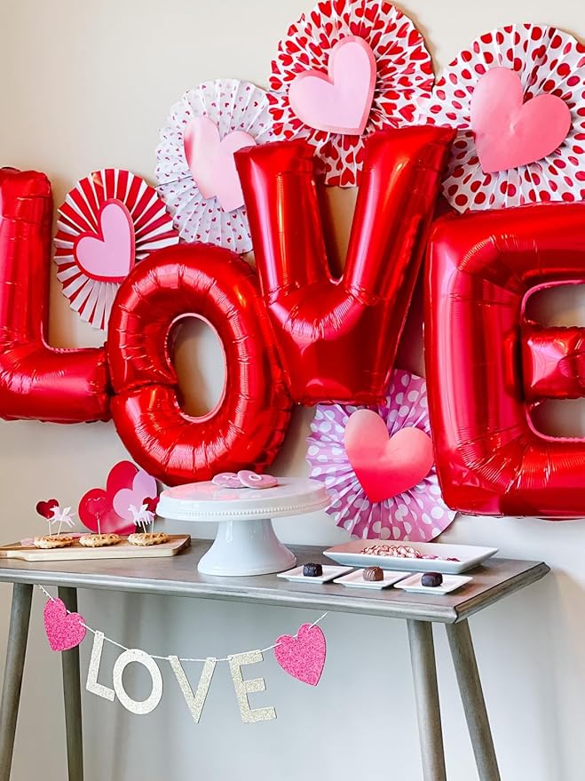 [52 PCS] 16" Foil Red Letter Balloons 2 Sets of A-Z, Mylar Aluminum Hanging Alphabet for Romance Valentine's day Graduation New Year eve Birthday Party Decorations