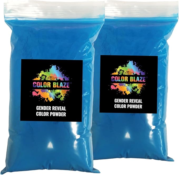 Color Blaze Blue Baby Gender Reveal Powder - 2 Pounds of Colored Powder for Boy - for Motorcycle Burnout, Toss, Photoshoot, Party & Festival - Combo Pack of 2 Bags with 1 Pound - Blue
