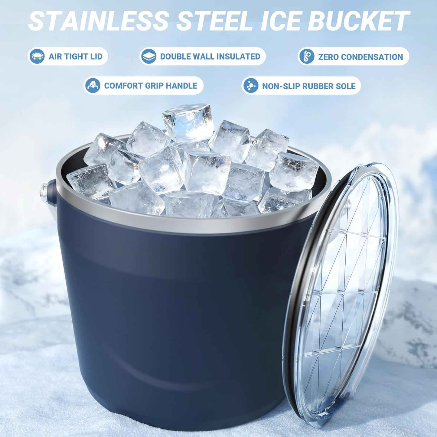 7L Beverage & Ice Bucket with Lid, Stainless Steel, Includes Scoop & Tongs, Holds 6 Beer Bottles or 3 Wine Bottles, Keeps Drinks Cold for Hours, Easy Carry Handle for Parties & Outdoor