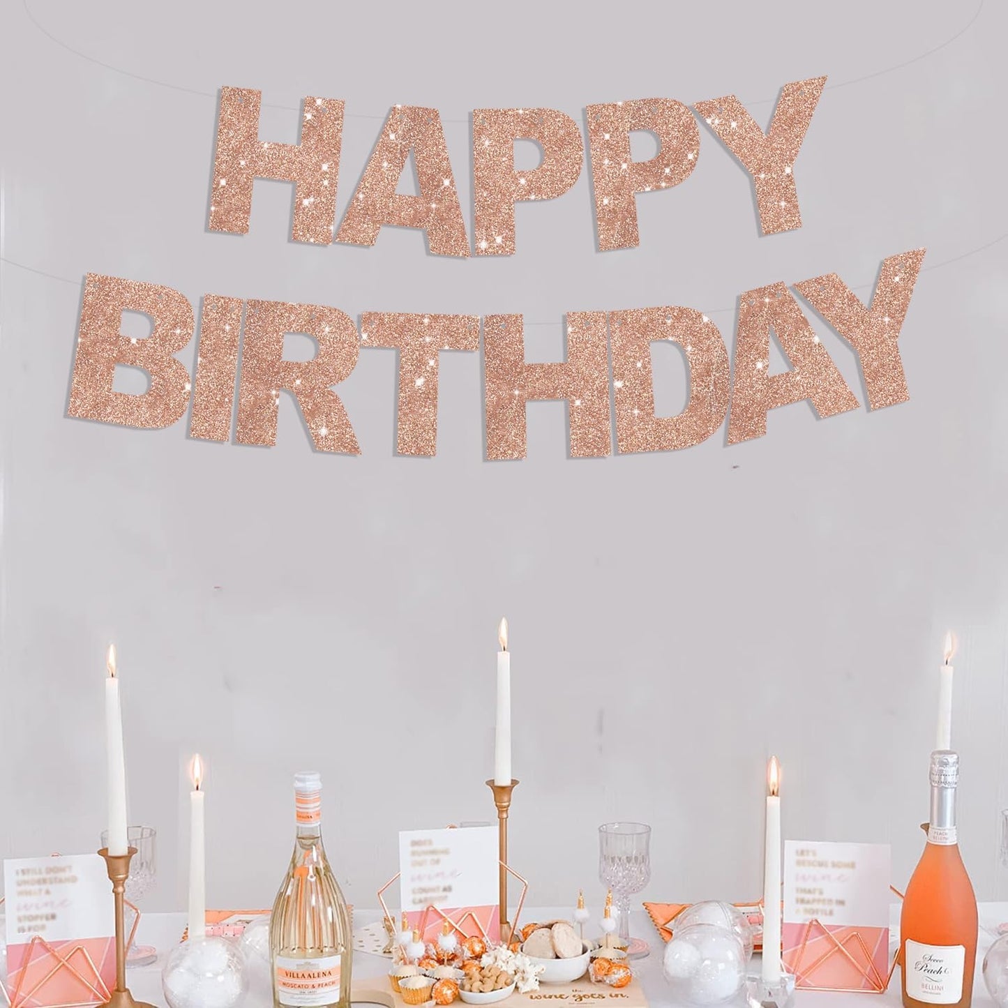 BEISHIDA Rose Gold Happy Birthday Banner - Pre-Strung,No DIY，Party Decorations - Happy Birthday Sign - Bday Banner for Women, Kids for Birthday Decor, Backdrop