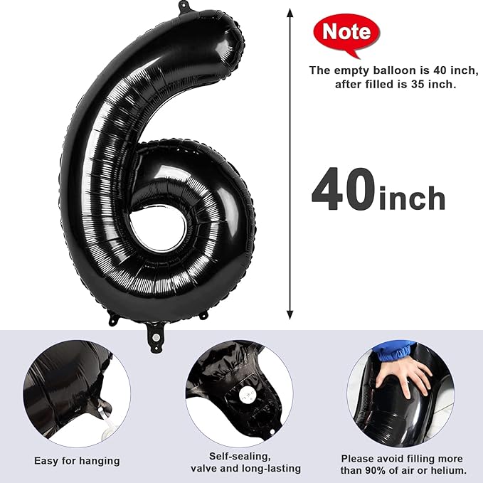 6 Balloon Number 40 Inch, 6th 6 7 Birthday Balloon for Boy Girl, Black 16 60 61 65 Numbers Balloons Birthday Party Wedding Events Decorations