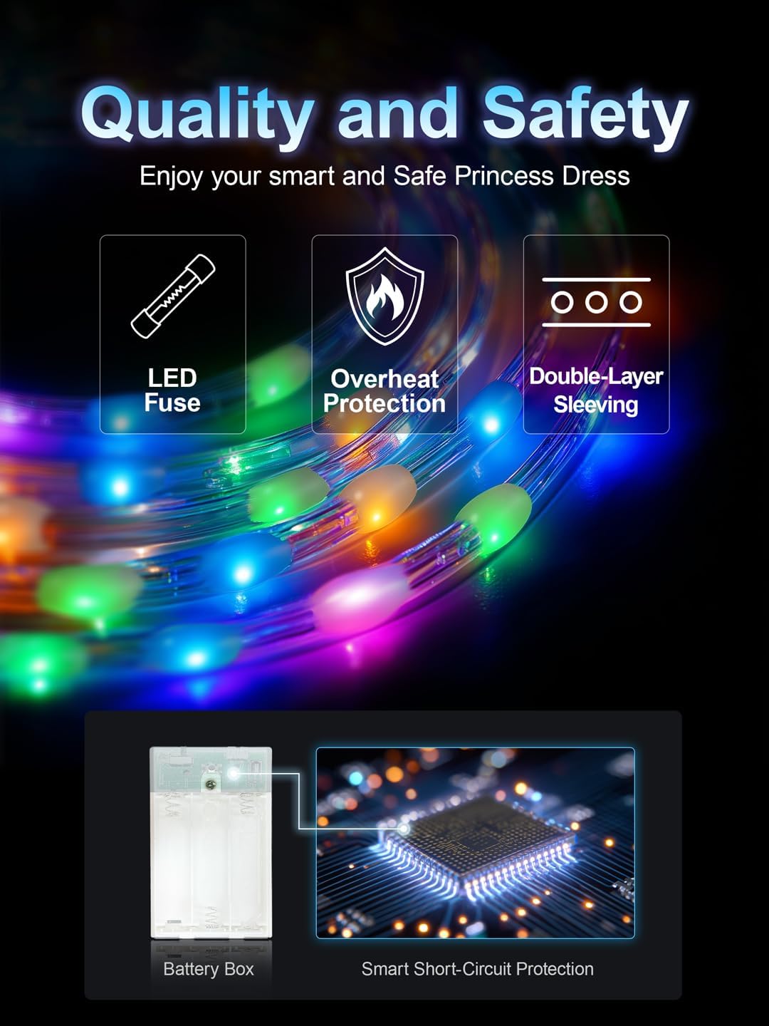 Princess Dress Up Clothes, Syncs with Music, App-Control, RGB LED Light Up Princess Dress for Girls with Accessories