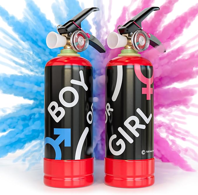 Baby Gender Reveal Fire Extinguisher Smoke Bombs Powder Cannon | 1 Blue & 1 Pink | Fireworks Alternative | Biodegradable | Decorations for Photoshoots, Celebrations, Parties | TUR Party Supplies