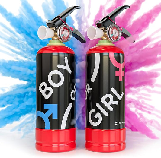 Baby Gender Reveal Fire Extinguisher Smoke Bombs Powder Cannon | 1 Blue & 1 Pink | Fireworks Alternative | Biodegradable | Decorations for Photoshoots, Celebrations, Parties | TUR Party Supplies