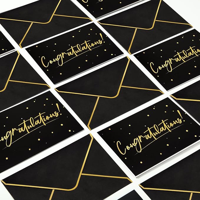 100 Pack Congratulations Cards with Envelopes All Occasion Congrats Greeting Card for Engagement,Business,Baby Shower,Wedding Graduation Party, 4 x 6 In(Black)