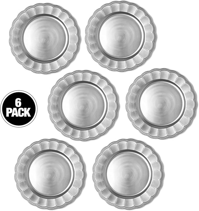 Sunflower Silver Charger Plates, 13” Elegant Chargers, Set of 6, Hand Finished (Finish May Vary) Silver Chargers for Dinner Plates & Bowls, Perfect for Weddings, Parties, Anniversary, Holidays