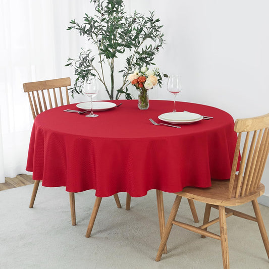 maxmill Round Tablecloth Weaved Texture Design Spill-Proof Wrinkle Free Soft Christmas Table Cloth for Circular Table Cover, for Dining Room Banquet Parties Holiday Dinner, 90 Inch Red