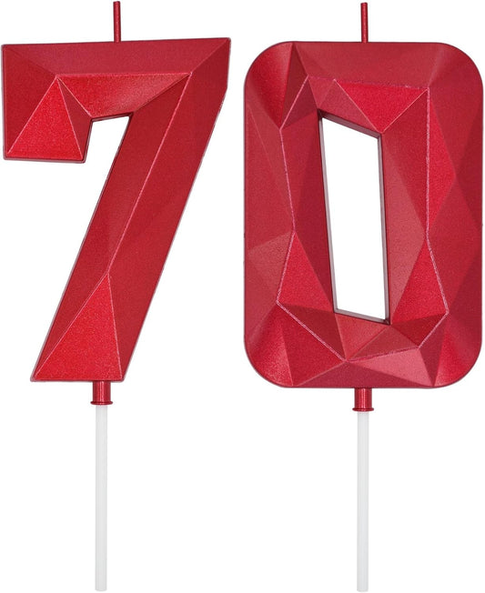 DERVENTA Large Birthday Candle Number 3D Red 3.7 inch Party Celebration Anniversary Decoration Cake Topper 1 Piece (Number 70 Red)