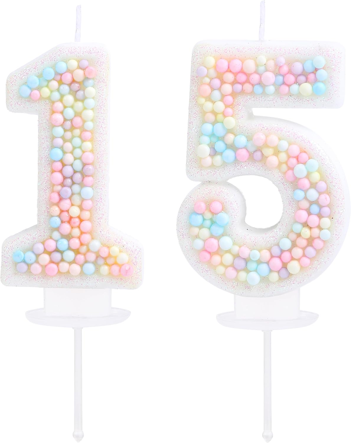15th Birthday Candle Macaron Glitter 3D Pastel Number 15 Candles for Birthday Cakes Girl Women Sweet Theme Birthday Wedding Anniversary Party Cake Decoration