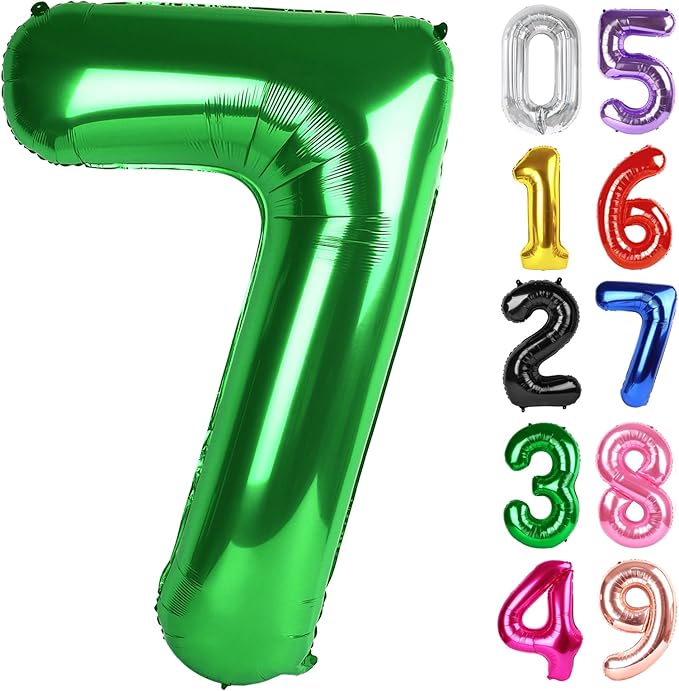 Dark Green Number 7 Balloon 40 Inch, 7th Birthday Party Decorations for Children, Giant 7 Foil Balloon for Party Supplies