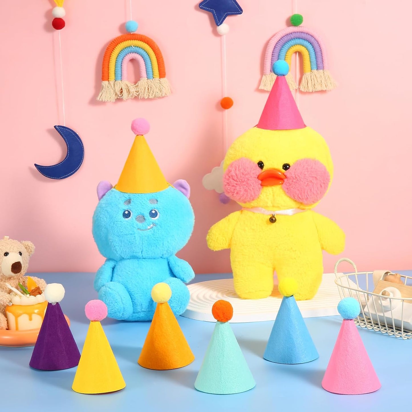48 Pcs Mini Party Hats for Stuffed Animals, Birthday Party Cone Hats for Dolls Dog Cat Rabbit Puppies, Assorted Animal Birthday Decorations and Holiday Accessories