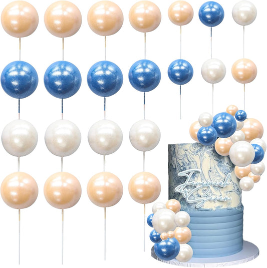Ephlyn 30Pcs Ball Cake Topper Ball Cake Picks Colorful Pearl Ball Shaped Cupcake Insert Cake Topper for Bear Theme Birthday Party Favors Wedding Decoration Pearl White Dark Blue Yellow