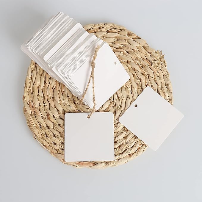 Gift Tags,200 Pcs Paper Tags with Strings, Blank Hang Tags for DIY Arts and Crafts Wedding Holiday Present(White)