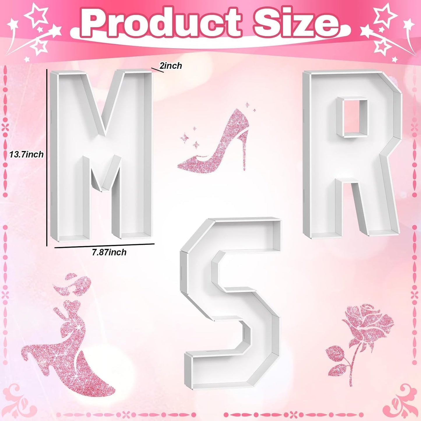 MRS Charcuterie Letters Fillable, 13 Inch MRS Cardboard Letters for Charcuterie, MRS Letters for Food Chocolate, Paper Mache Letter Trays for Bachelorette Bridal Shower Bride-to-Be Wedding Decoration