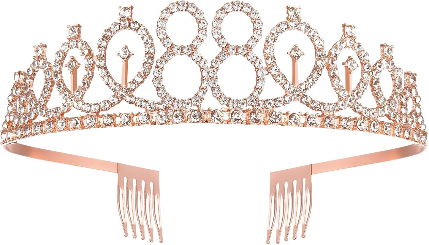 BRT Bearingshui 88th Birthday Tiara and Sash for Woman, Rose Gold Crown for Fabulous 88th Birthday Party Favor Supplies