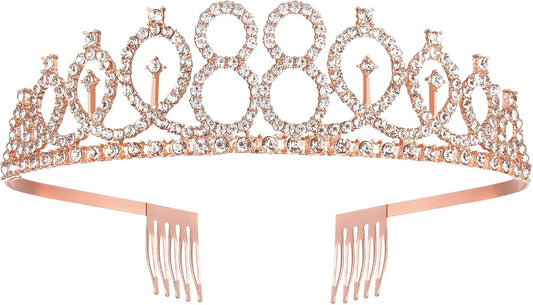 BRT Bearingshui 88th Birthday Tiara and Sash for Woman, Rose Gold Crown for Fabulous 88th Birthday Party Favor Supplies