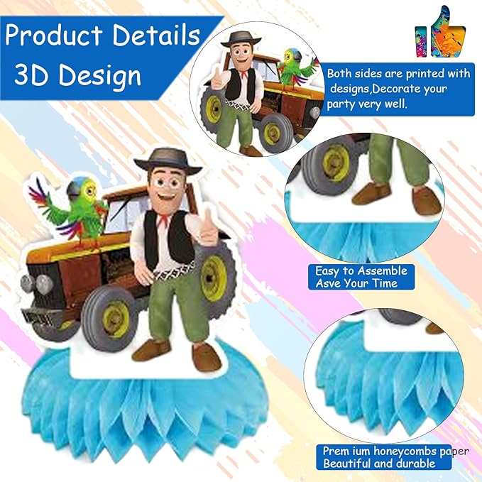 6Pcs Lai Granja De Zenoon Party supplies set Honeycomb Centerpieces Double Sided Table Topper Kids Baby Shower Birthday Party Decorations